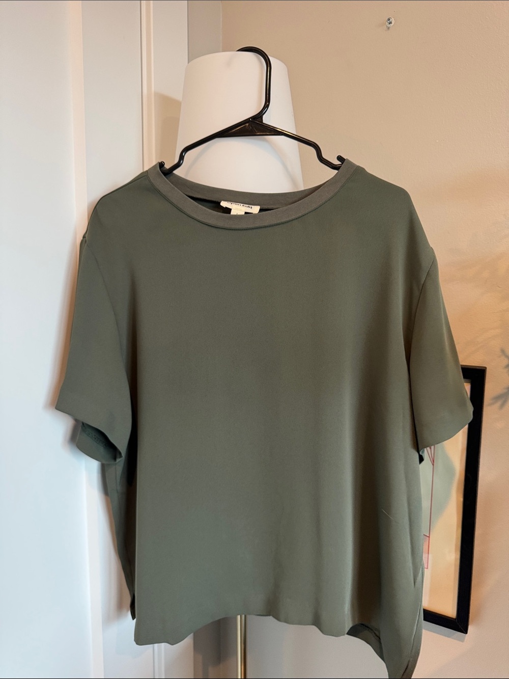 Open Edit Olive Green Short Sleeve Boxy Top, Size Large
